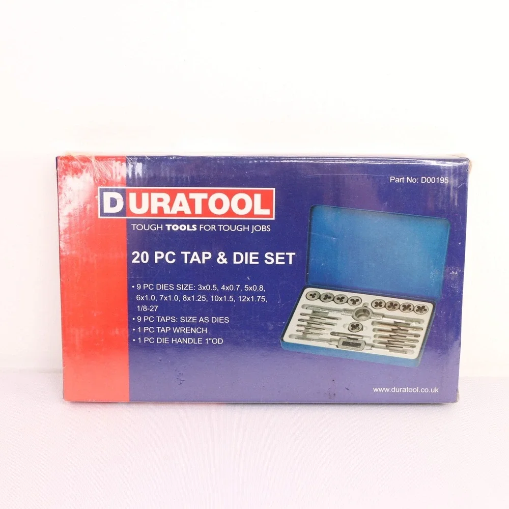 Duratool 20 Pc Tap & Die Set D00195 Metric & SAE Threading Tool Kit w/ Case NEW